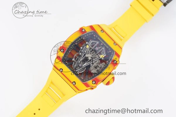 RM027-03 Real Tourbillon RMF Best Edition Orange Red Carbon Skeleton Dial on Yellow Rubber Strap