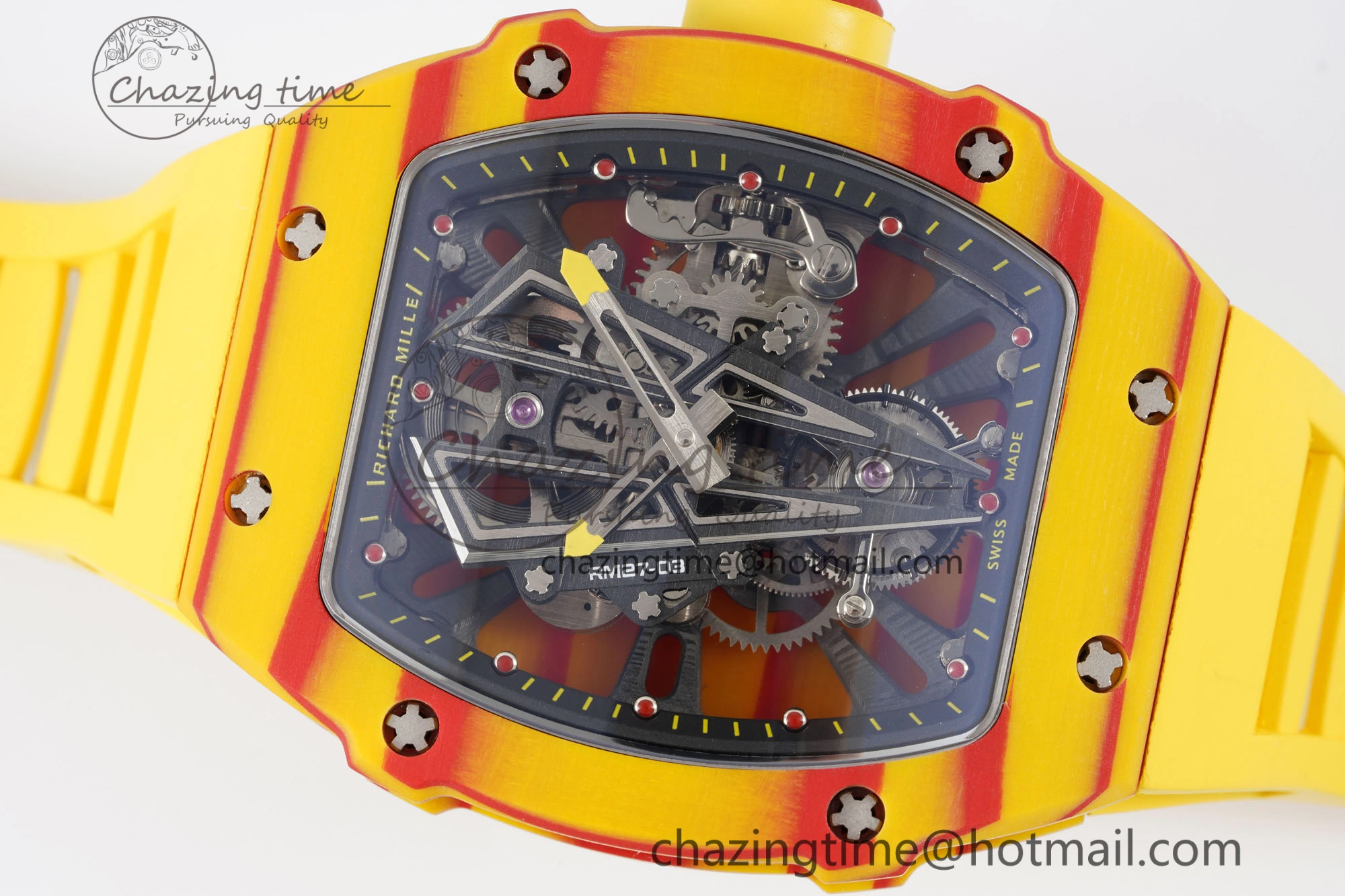 RM027-03 Real Tourbillon RMF Best Edition Orange Red Carbon Skeleton Dial on Yellow Rubber Strap