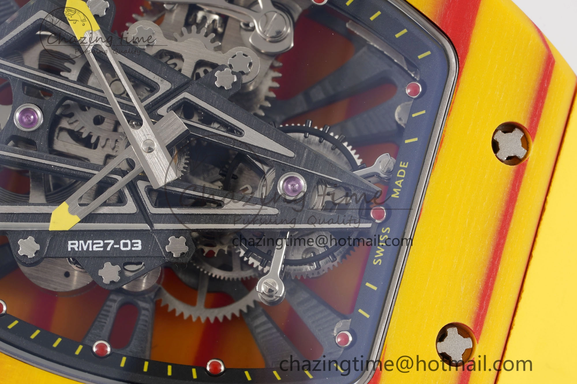 RM027-03 Real Tourbillon RMF Best Edition Orange Red Carbon Skeleton Dial on Yellow Rubber Strap