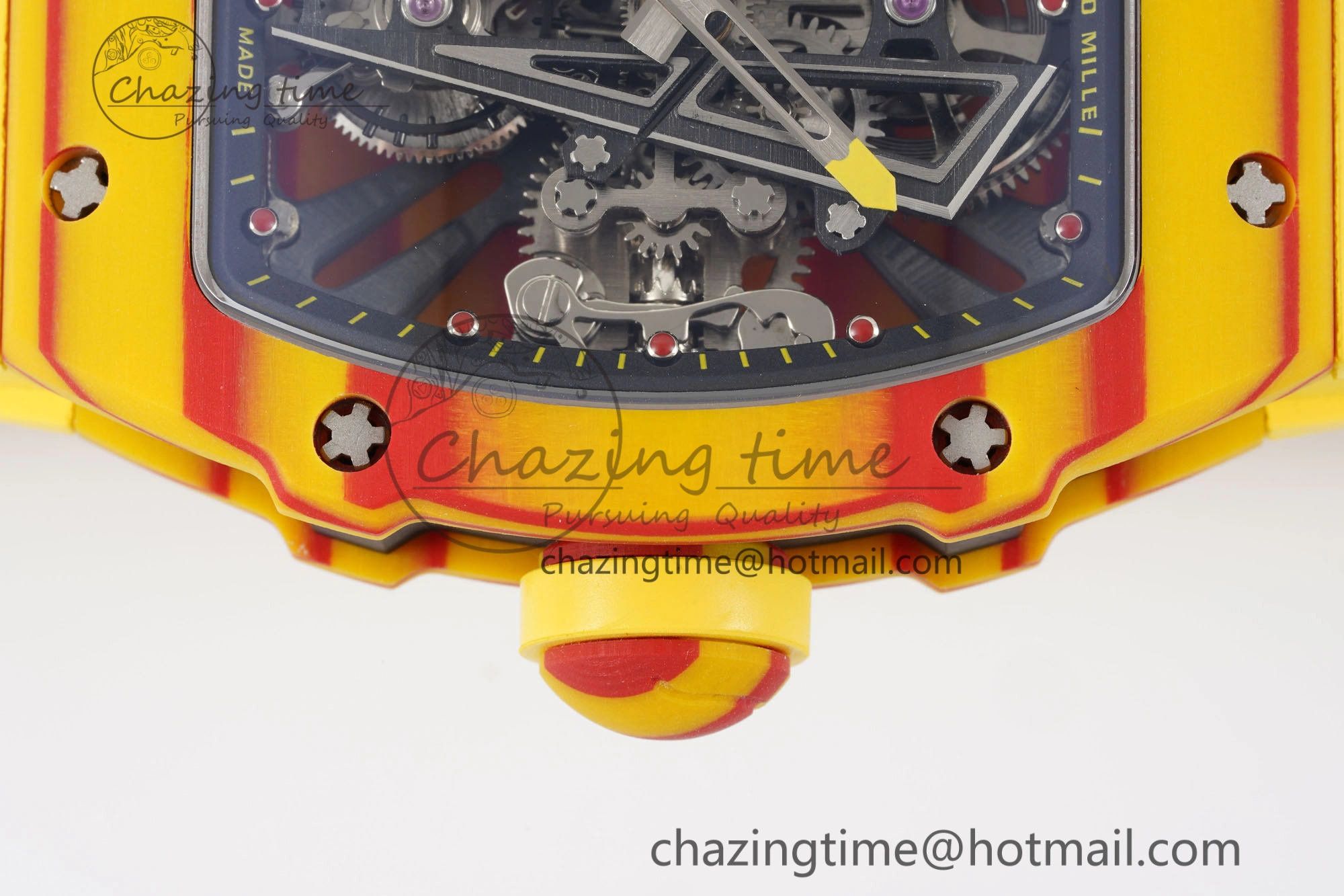 RM027-03 Real Tourbillon RMF Best Edition Orange Red Carbon Skeleton Dial on Yellow Rubber Strap