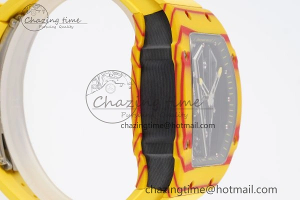 RM027-03 Real Tourbillon RMF Best Edition Orange Red Carbon Skeleton Dial on Yellow Rubber Strap