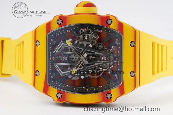 RM027-03 Real Tourbillon RMF Best Edition Orange Red Carbon Skeleton Dial on Yellow Rubber Strap