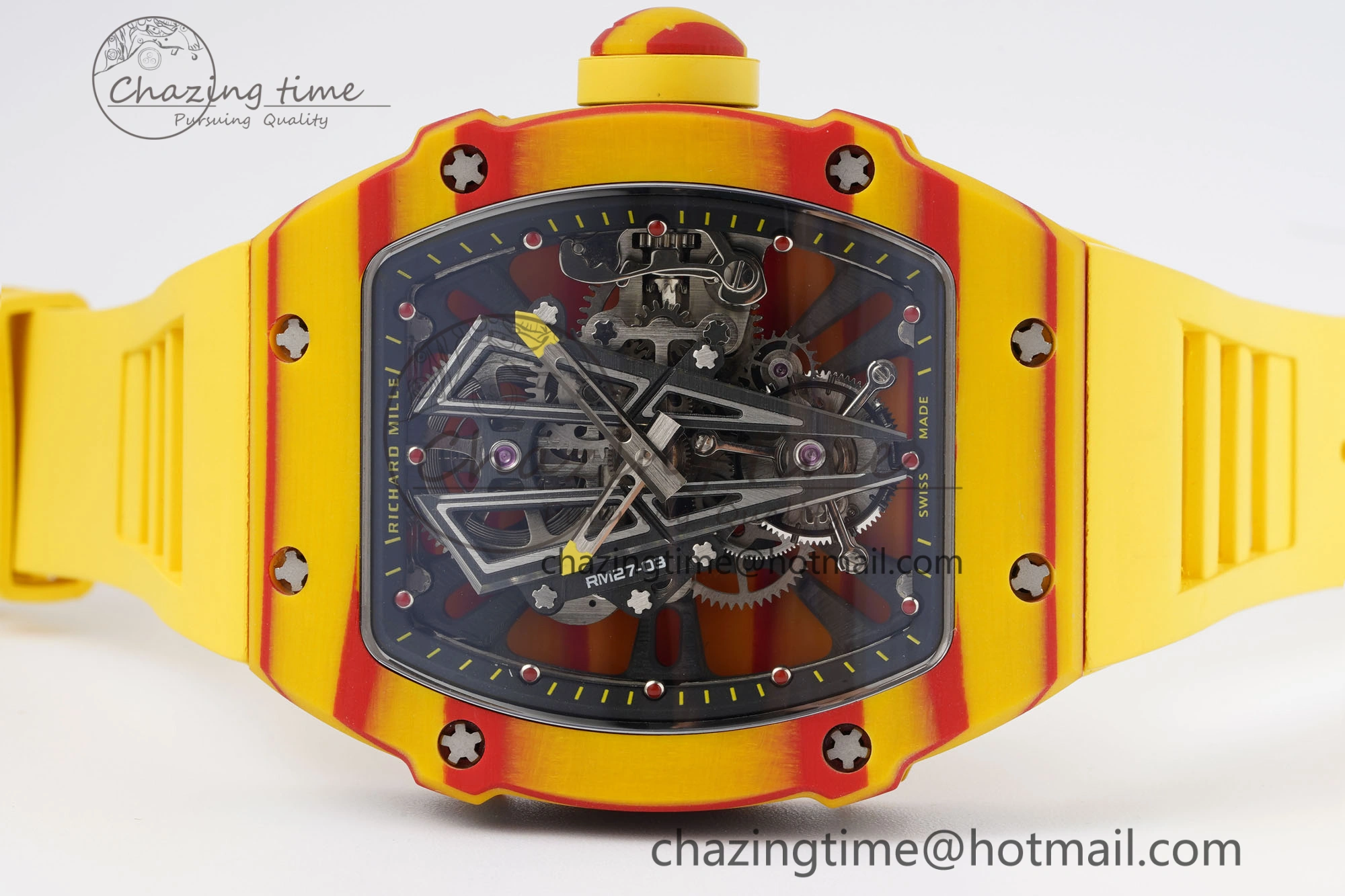 RM027-03 Real Tourbillon RMF Best Edition Orange Red Carbon Skeleton Dial on Yellow Rubber Strap