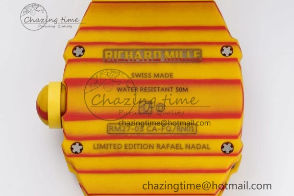 RM027-03 Real Tourbillon RMF Best Edition Orange Red Carbon Skeleton Dial on Yellow Rubber Strap