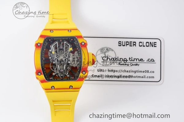 RM027-03 Real Tourbillon RMF Best Edition Orange Red Carbon Skeleton Dial on Yellow Rubber Strap