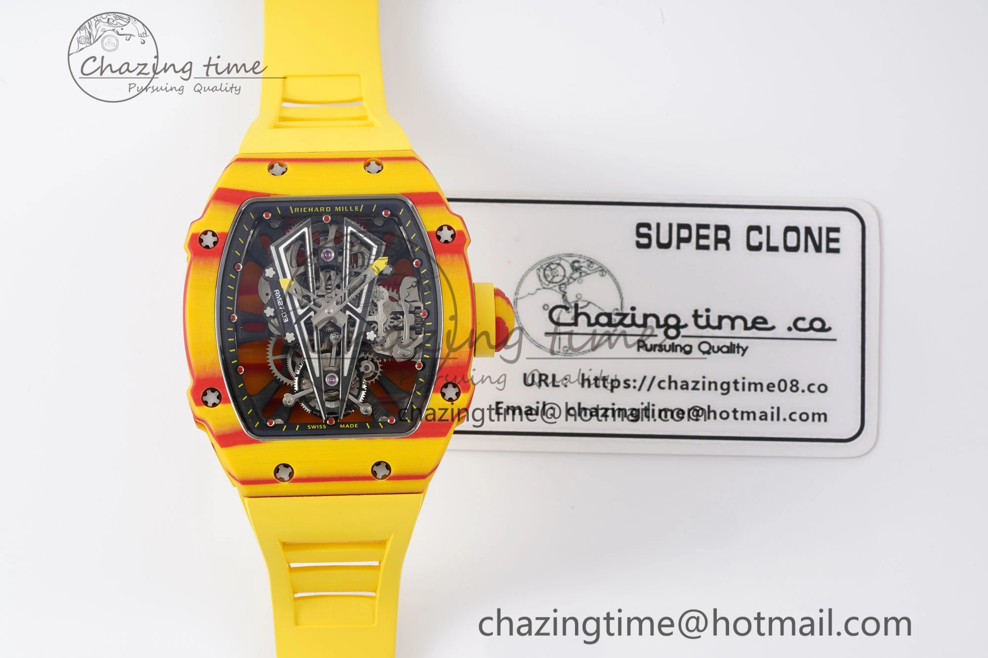 RM027-03 Real Tourbillon RMF Best Edition Orange Red Carbon Skeleton Dial on Yellow Rubber Strap