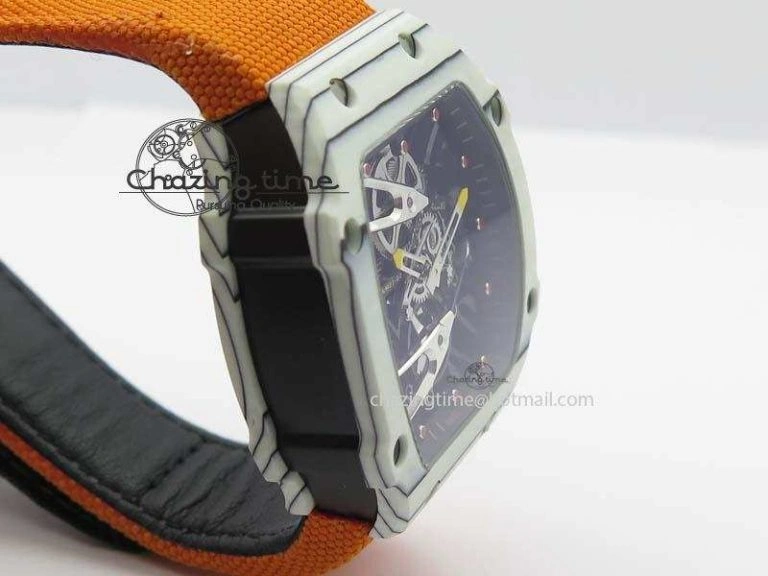RM027-2 White Carbon Fiber Case Skeleton Dial On Nylon Strap 6T51