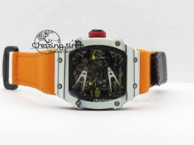 RM027-2 White Carbon Fiber Case Skeleton Dial On Nylon Strap 6T51