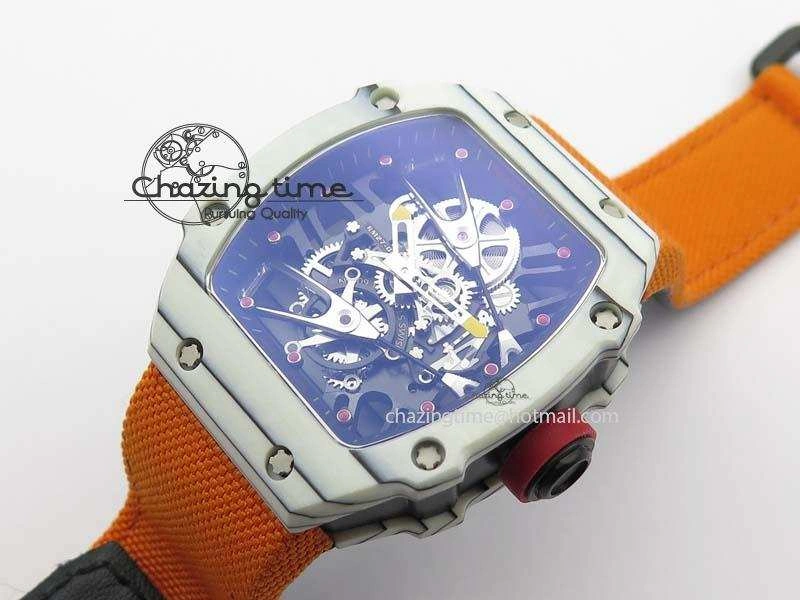 RM027-2 White Carbon Fiber Case Skeleton Dial On Nylon Strap 6T51