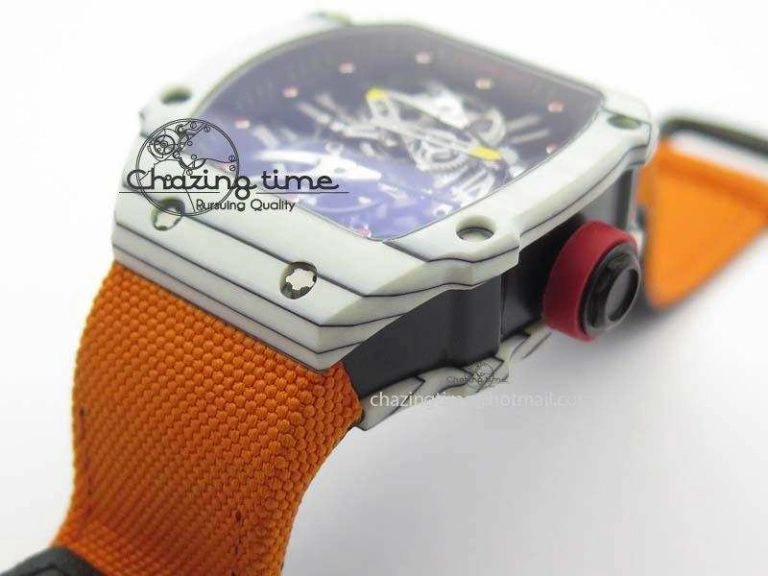 RM027-2 White Carbon Fiber Case Skeleton Dial On Nylon Strap 6T51