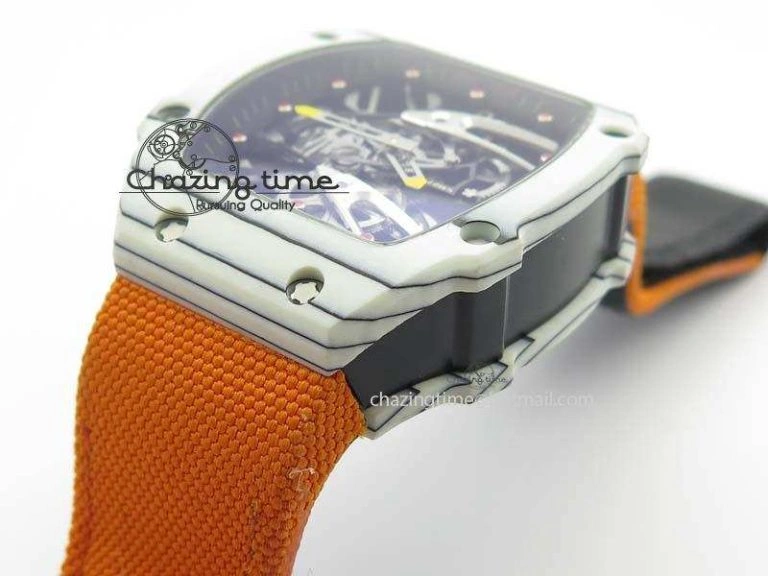 RM027-2 White Carbon Fiber Case Skeleton Dial On Nylon Strap 6T51