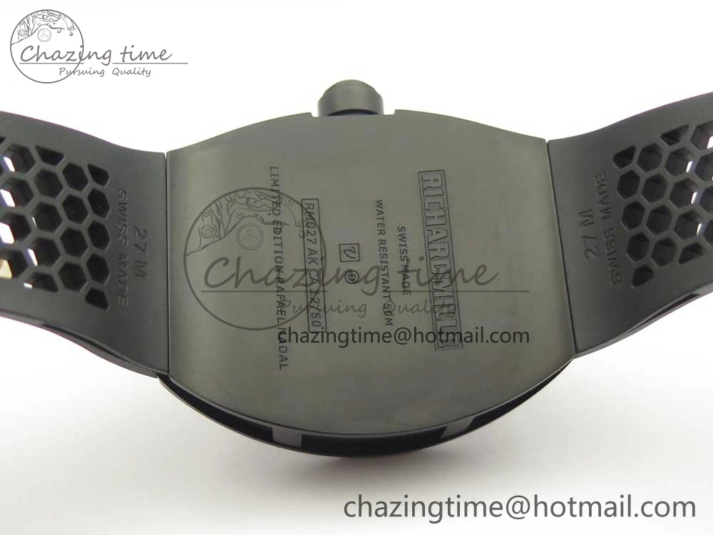 RM027 Titanium DLC Real Tourbillon EURF Best Edition Skeleton Dial on Black Rubber Strap