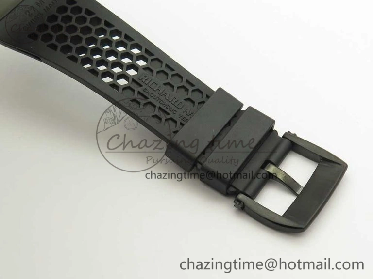 RM027 Titanium DLC Real Tourbillon EURF Best Edition Skeleton Dial on Black Rubber Strap
