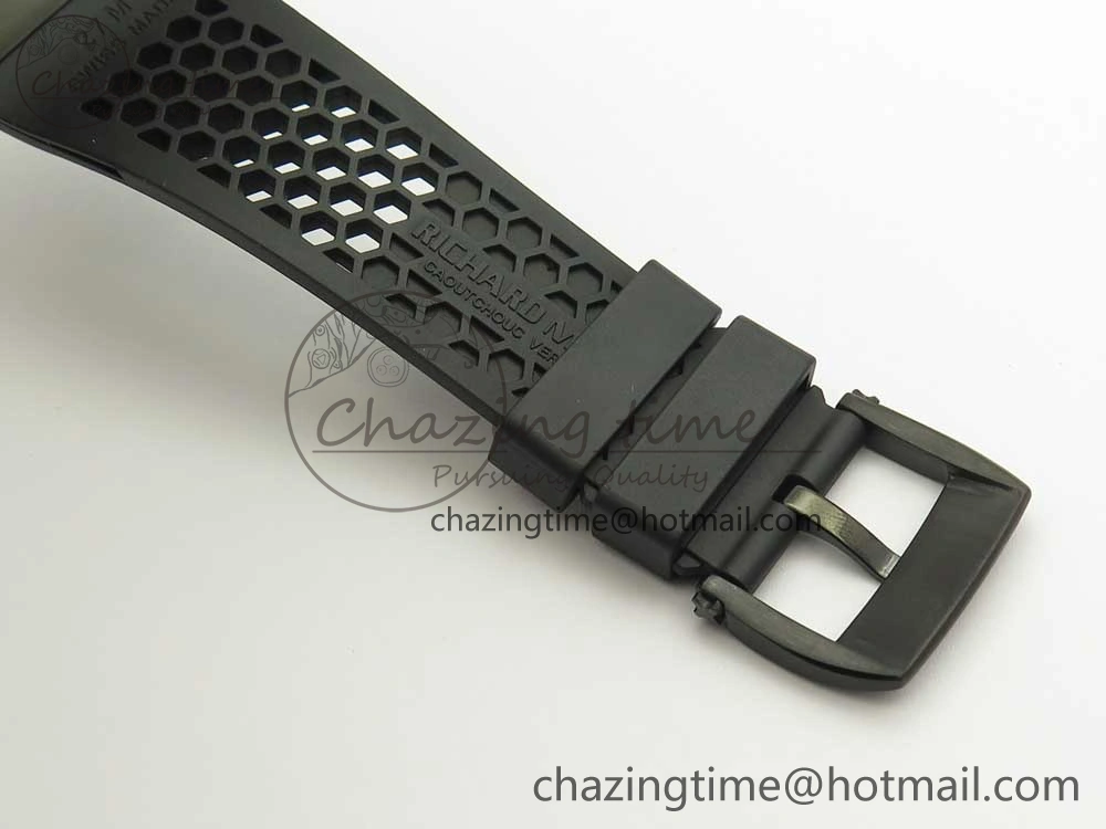 RM027 Titanium DLC Real Tourbillon EURF Best Edition Skeleton Dial on Black Rubber Strap