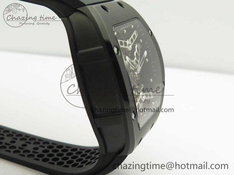 RM027 Titanium DLC Real Tourbillon EURF Best Edition Skeleton Dial on Black Rubber Strap
