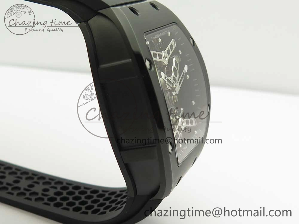 RM027 Titanium DLC Real Tourbillon EURF Best Edition Skeleton Dial on Black Rubber Strap