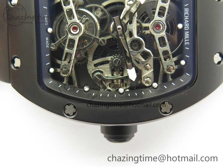RM027 Titanium DLC Real Tourbillon EURF Best Edition Skeleton Dial on Black Rubber Strap