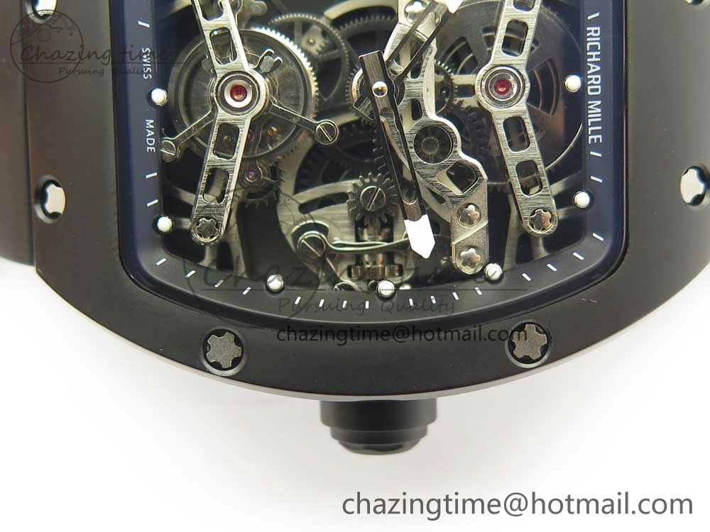 RM027 Titanium DLC Real Tourbillon EURF Best Edition Skeleton Dial on Black Rubber Strap