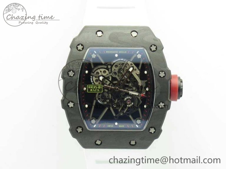 RM035-01 Forged Carbon KVF Best Edition Skeleton Dial Red On White Rubber Strap MIYOTA8215 V2