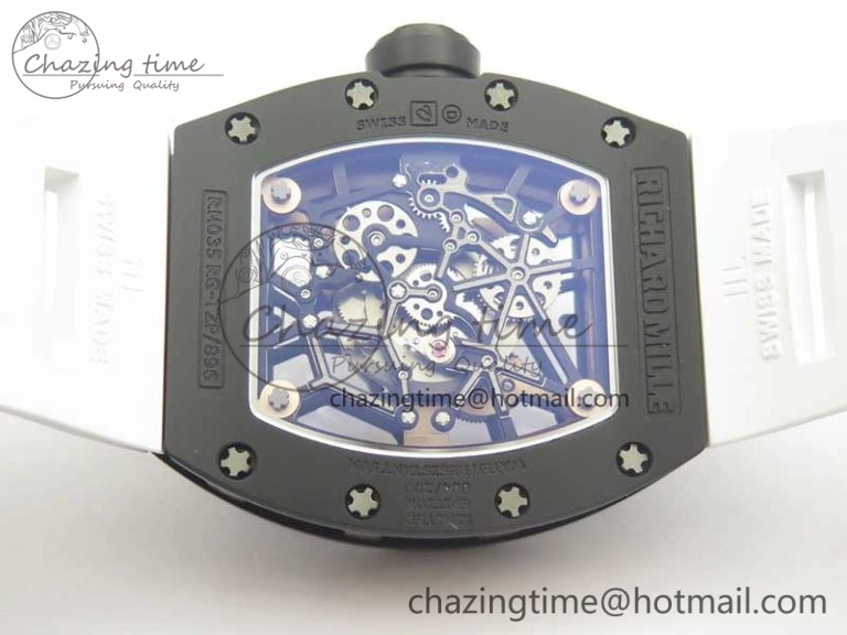 RM035-02 Americas Ceramic RG Case KVF Best Edition Skeleton Dial on White Rubber Strap MIYOTA8215