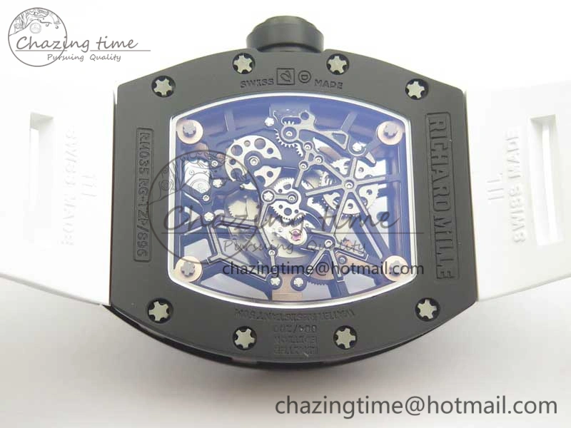 RM035-02 Americas Ceramic RG Case KVF Best Edition Skeleton Dial on White Rubber Strap MIYOTA8215