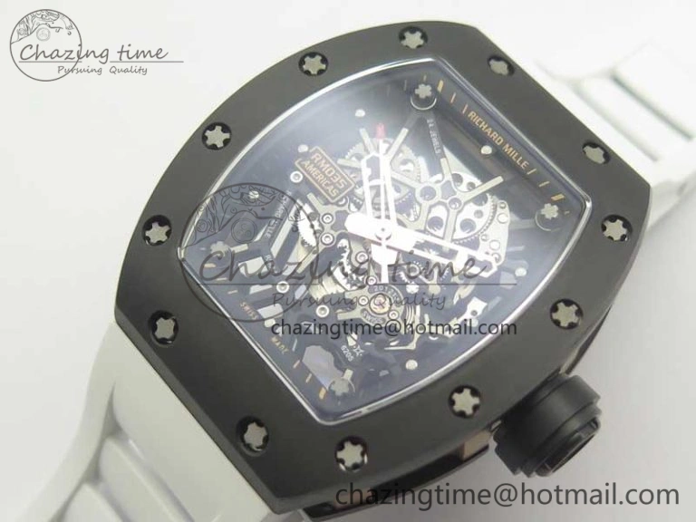 RM035-02 Americas Ceramic RG Case KVF Best Edition Skeleton Dial on White Rubber Strap MIYOTA8215