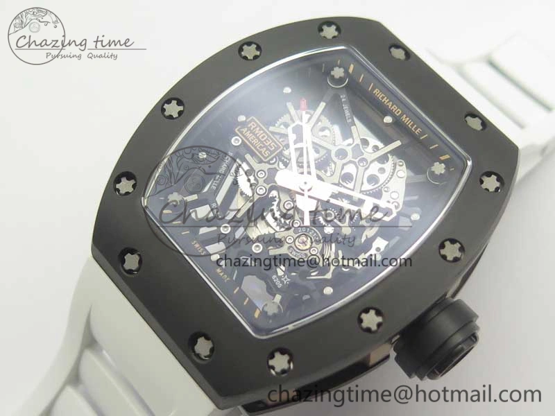 RM035-02 Americas Ceramic RG Case KVF Best Edition Skeleton Dial on White Rubber Strap MIYOTA8215