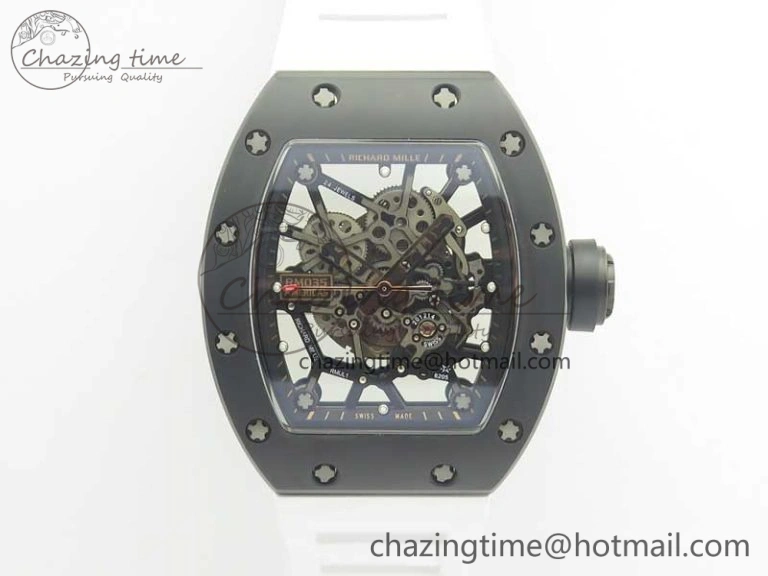 RM035-02 Americas Ceramic RG Case KVF Best Edition Skeleton Dial on White Rubber Strap MIYOTA8215