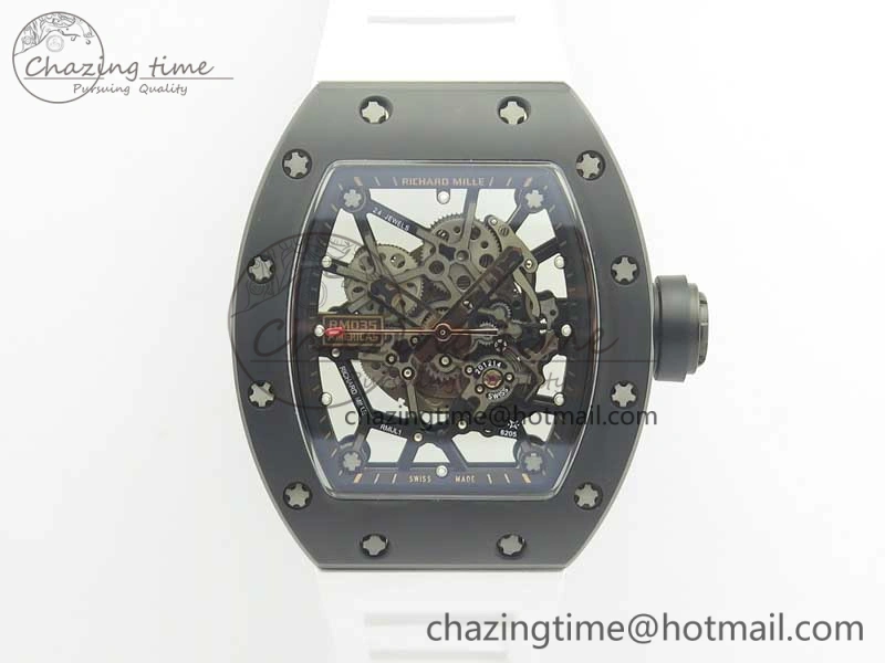RM035-02 Americas Ceramic RG Case KVF Best Edition Skeleton Dial on White Rubber Strap MIYOTA8215