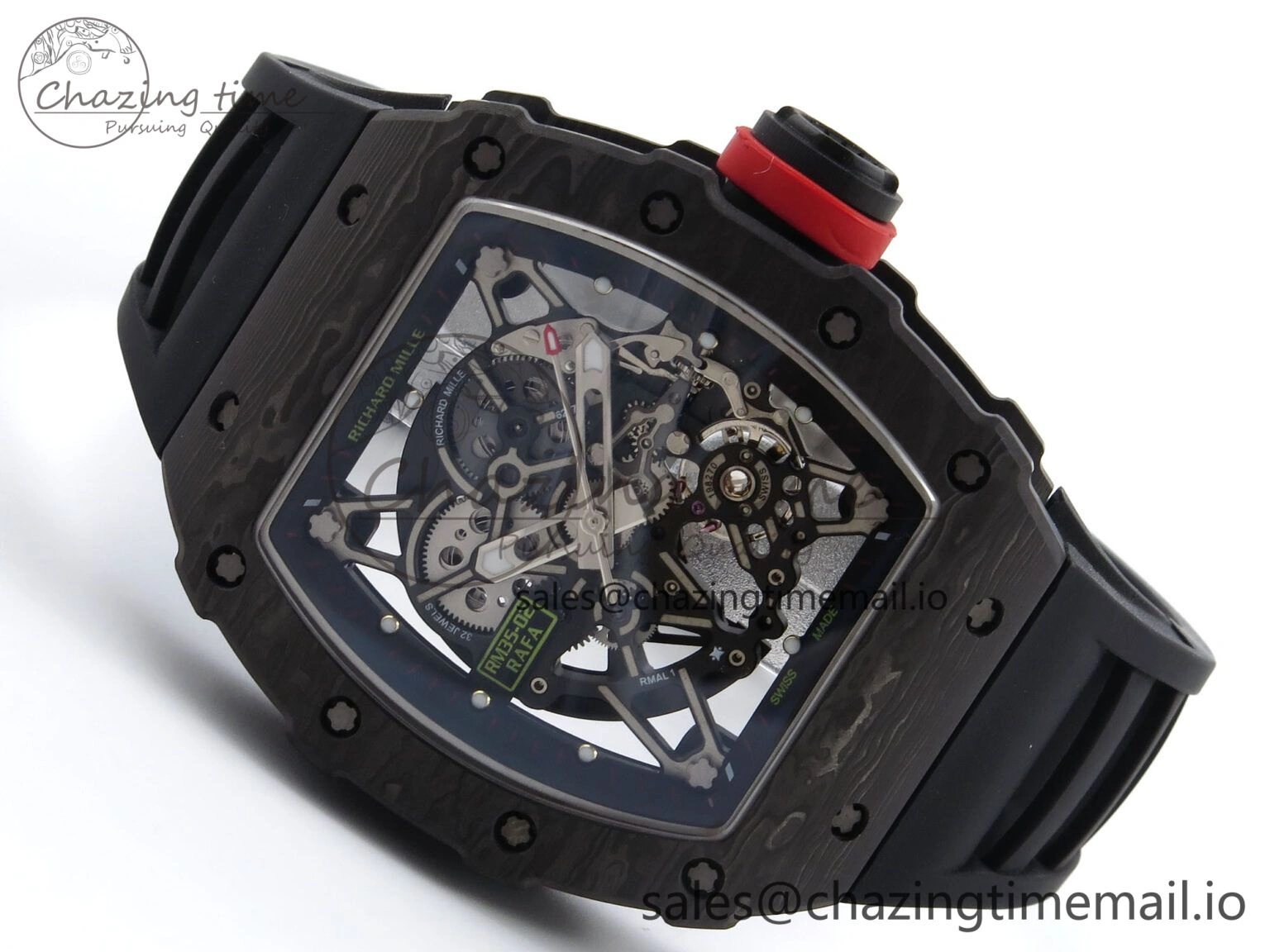 RM035-02 Black Carbon T+F Best Edition Skeleton Dial on Black Rubber Strap Clone RMUL3