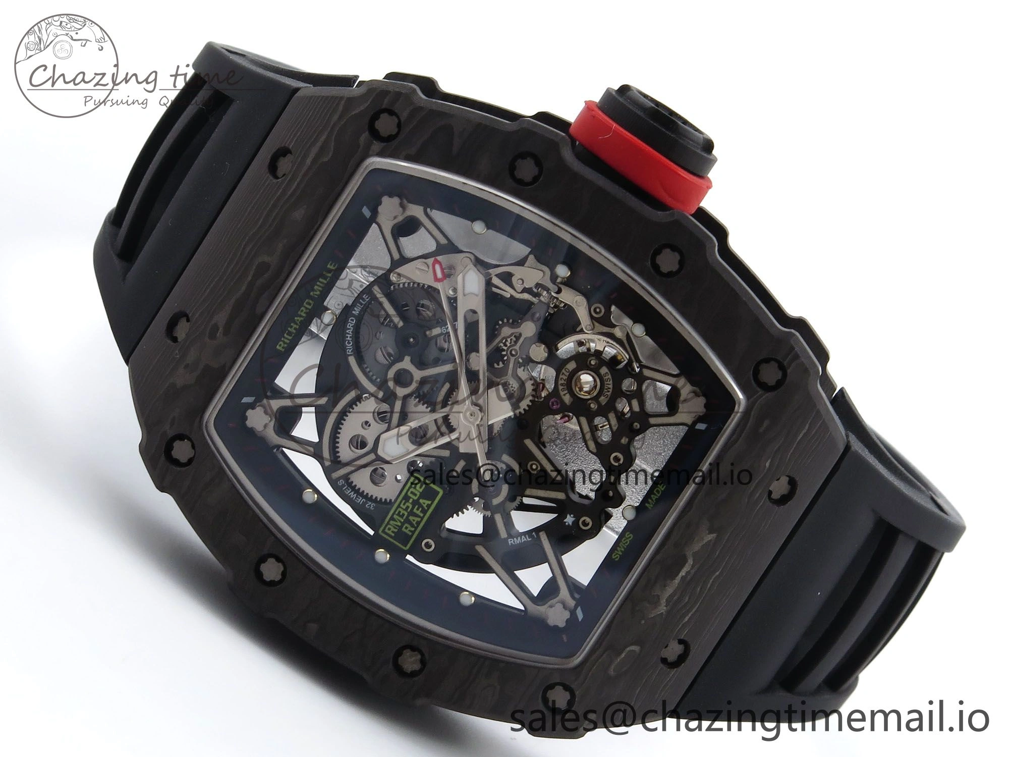 RM035-02 Black Carbon T+F Best Edition Skeleton Dial on Black Rubber Strap Clone RMUL3