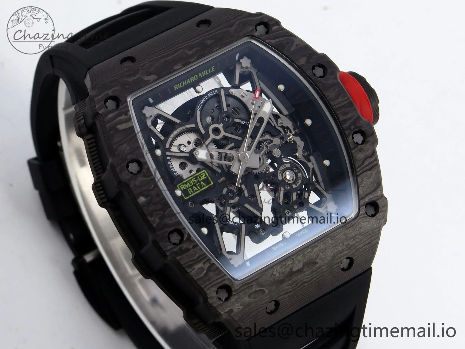 RM035-02 Black Carbon T+F Best Edition Skeleton Dial on Black Rubber Strap Clone RMUL3