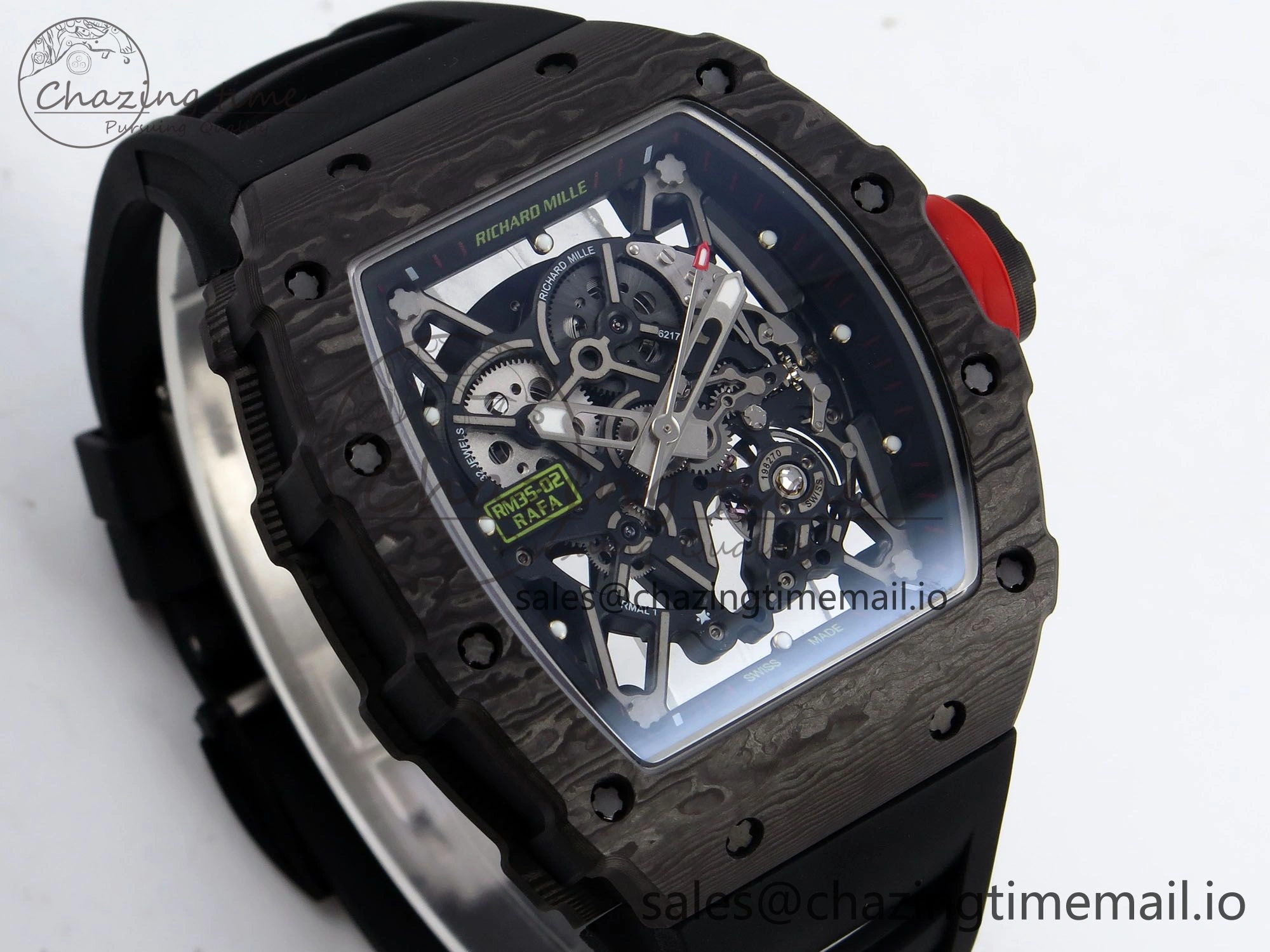 RM035-02 Black Carbon T+F Best Edition Skeleton Dial on Black Rubber Strap Clone RMUL3