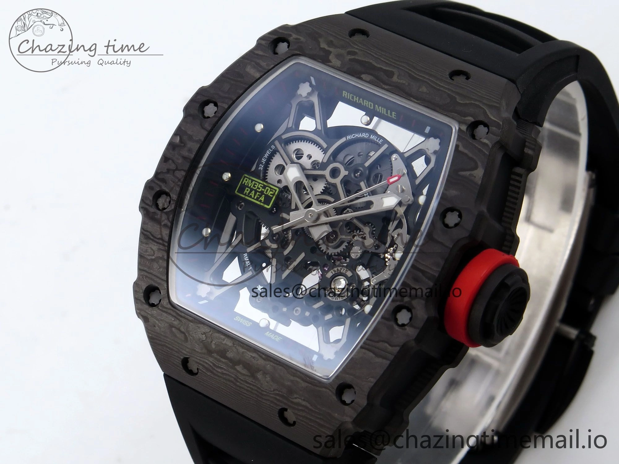 RM035-02 Black Carbon T+F Best Edition Skeleton Dial on Black Rubber Strap Clone RMUL3