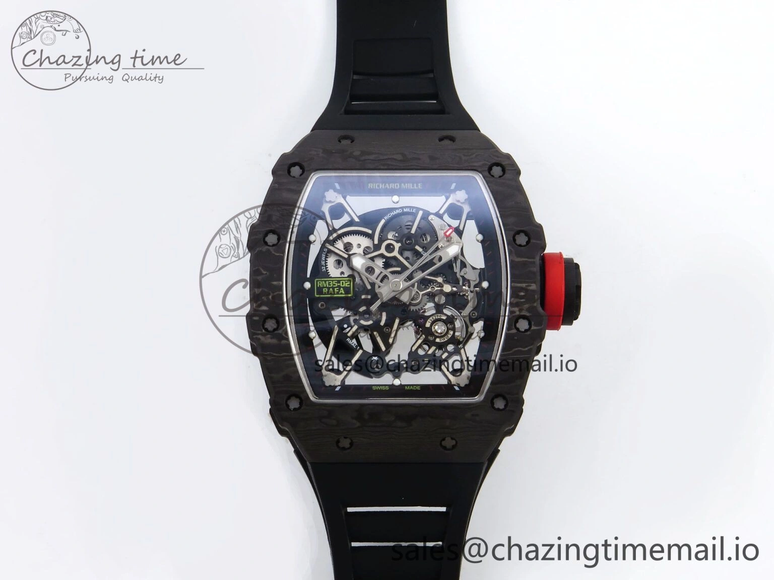 RM035-02 Black Carbon T+F Best Edition Skeleton Dial on Black Rubber Strap Clone RMUL3
