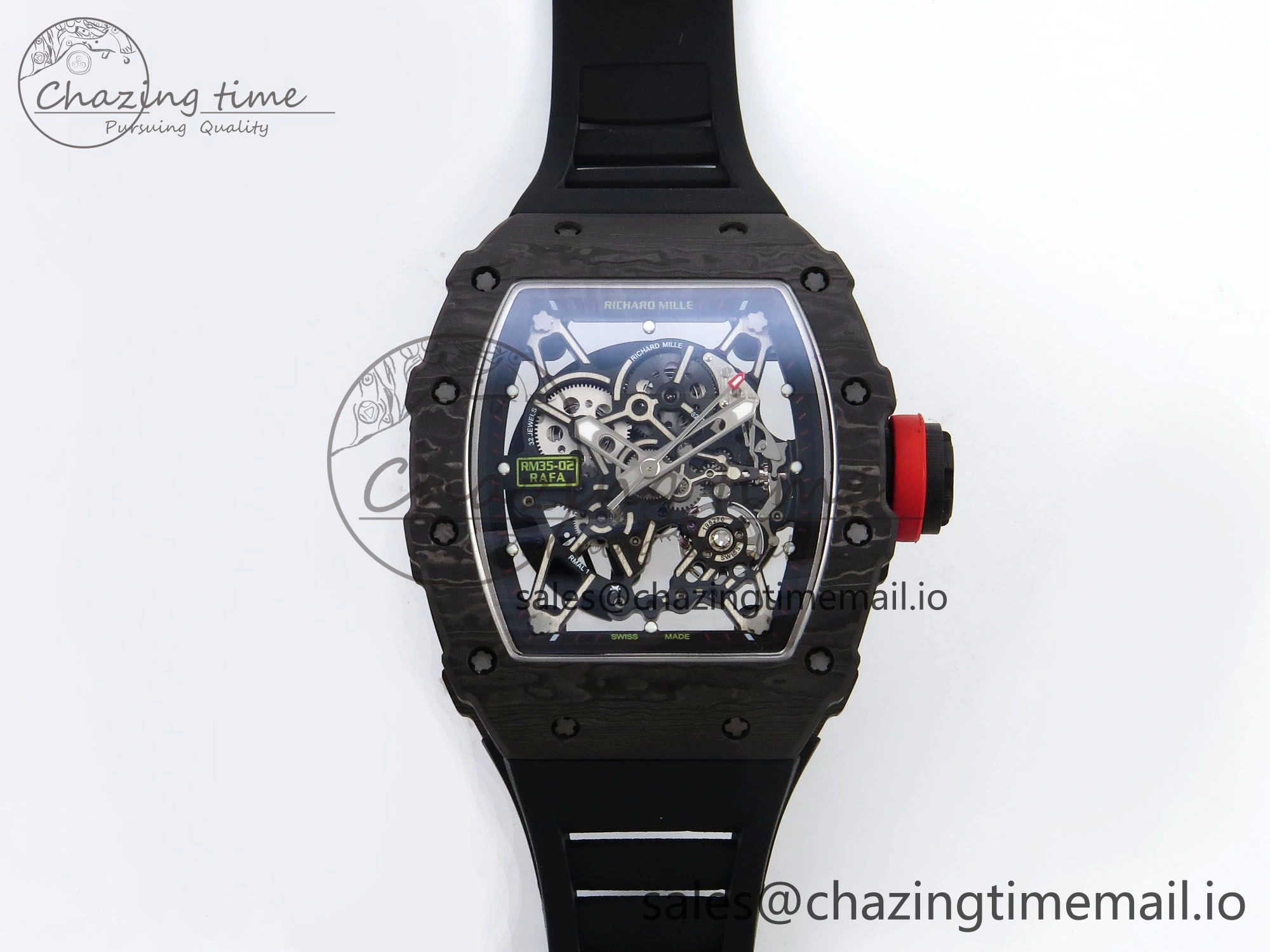 RM035-02 Black Carbon T+F Best Edition Skeleton Dial on Black Rubber Strap Clone RMUL3