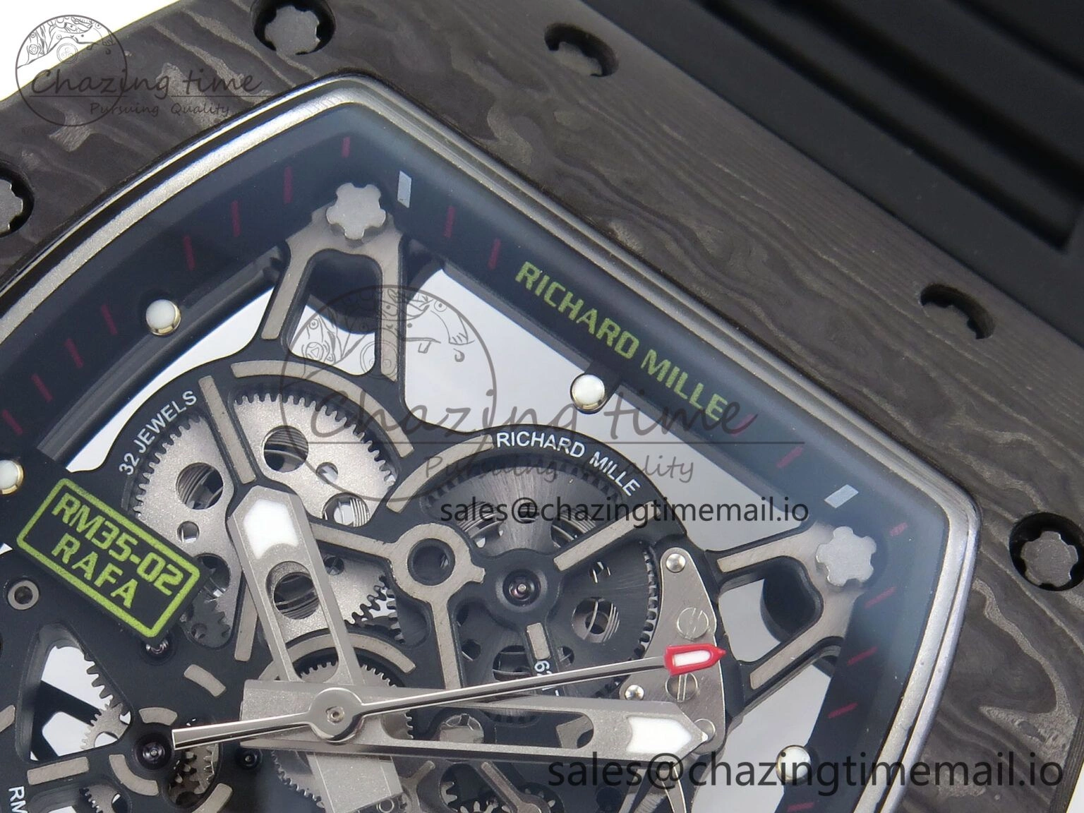 RM035-02 Black Carbon T+F Best Edition Skeleton Dial on Black Rubber Strap Clone RMUL3