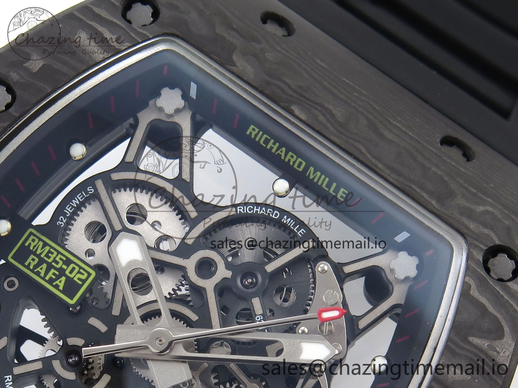 RM035-02 Black Carbon T+F Best Edition Skeleton Dial on Black Rubber Strap Clone RMUL3