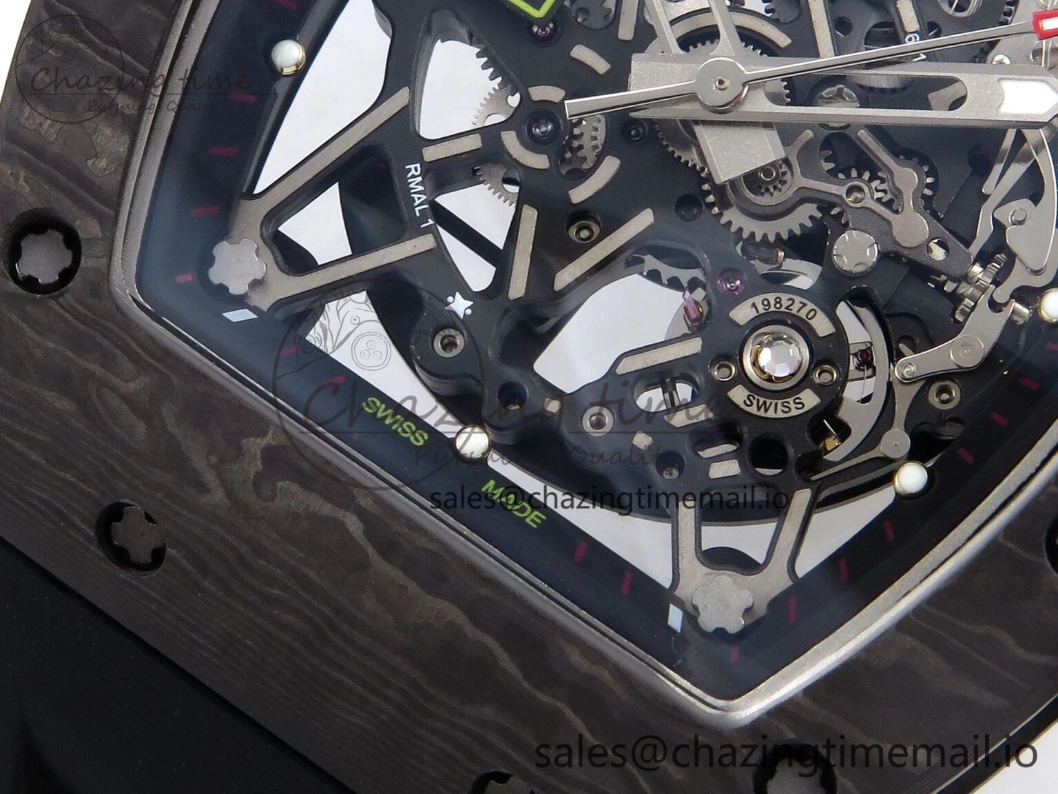 RM035-02 Black Carbon T+F Best Edition Skeleton Dial on Black Rubber Strap Clone RMUL3