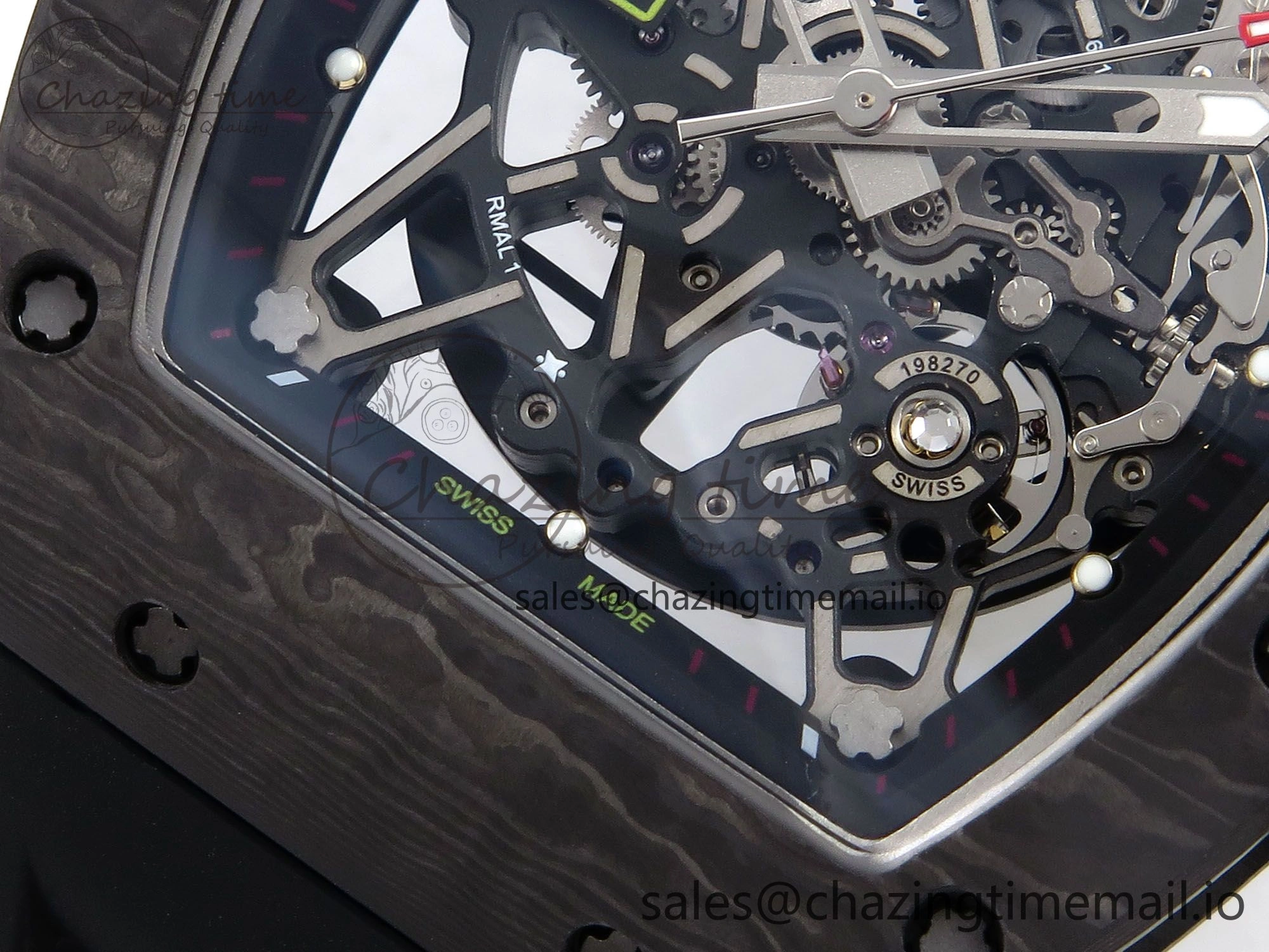 RM035-02 Black Carbon T+F Best Edition Skeleton Dial on Black Rubber Strap Clone RMUL3
