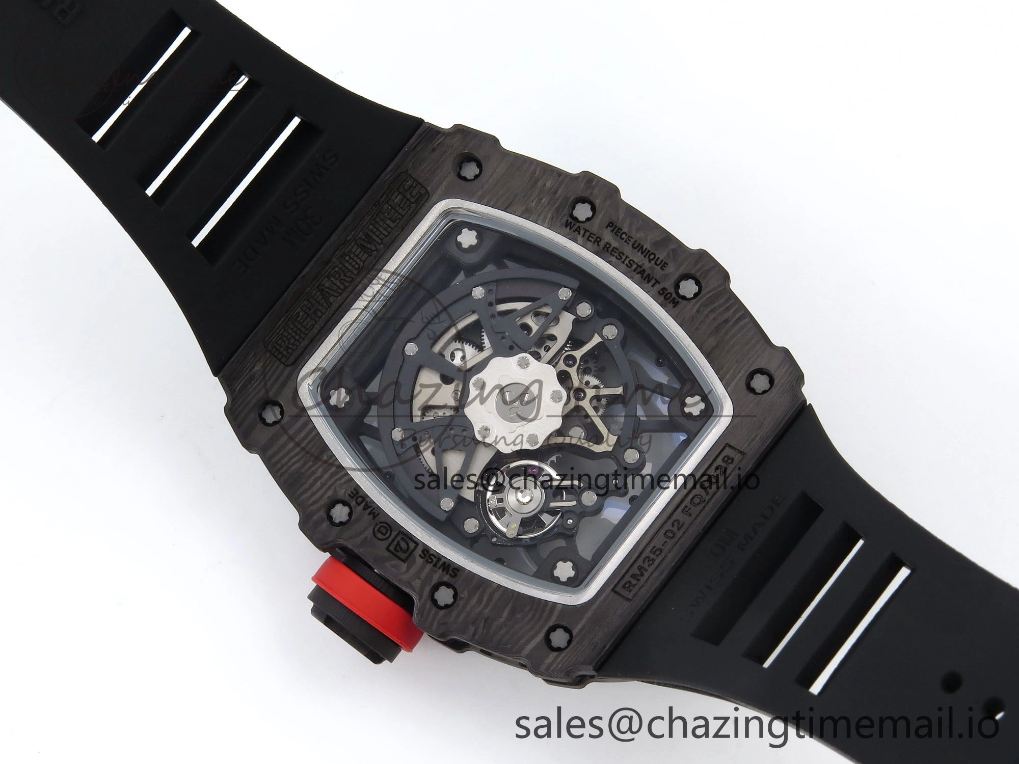 RM035-02 Black Carbon T+F Best Edition Skeleton Dial on Black Rubber Strap Clone RMUL3