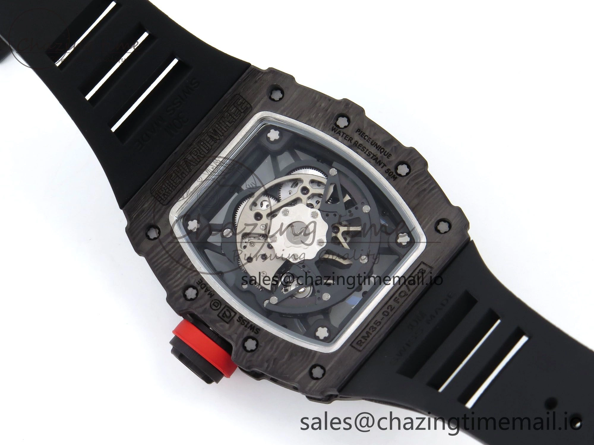 RM035-02 Black Carbon T+F Best Edition Skeleton Dial on Black Rubber Strap Clone RMUL3