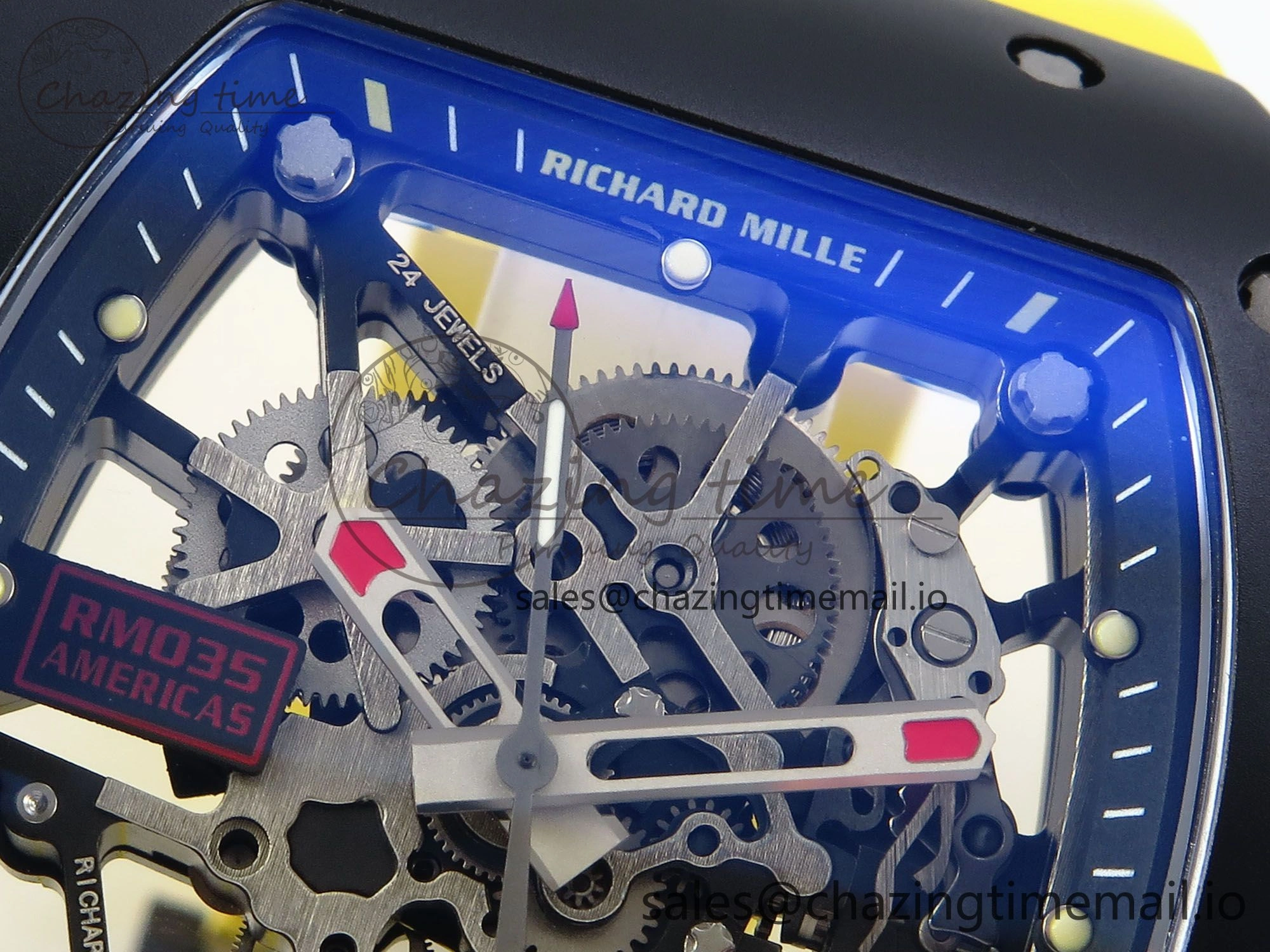 RM035-02 Black Ceramic KVF 1:1 Best Edition Skeleton Dial on Yellow Rubber Strap Clone RMUL1