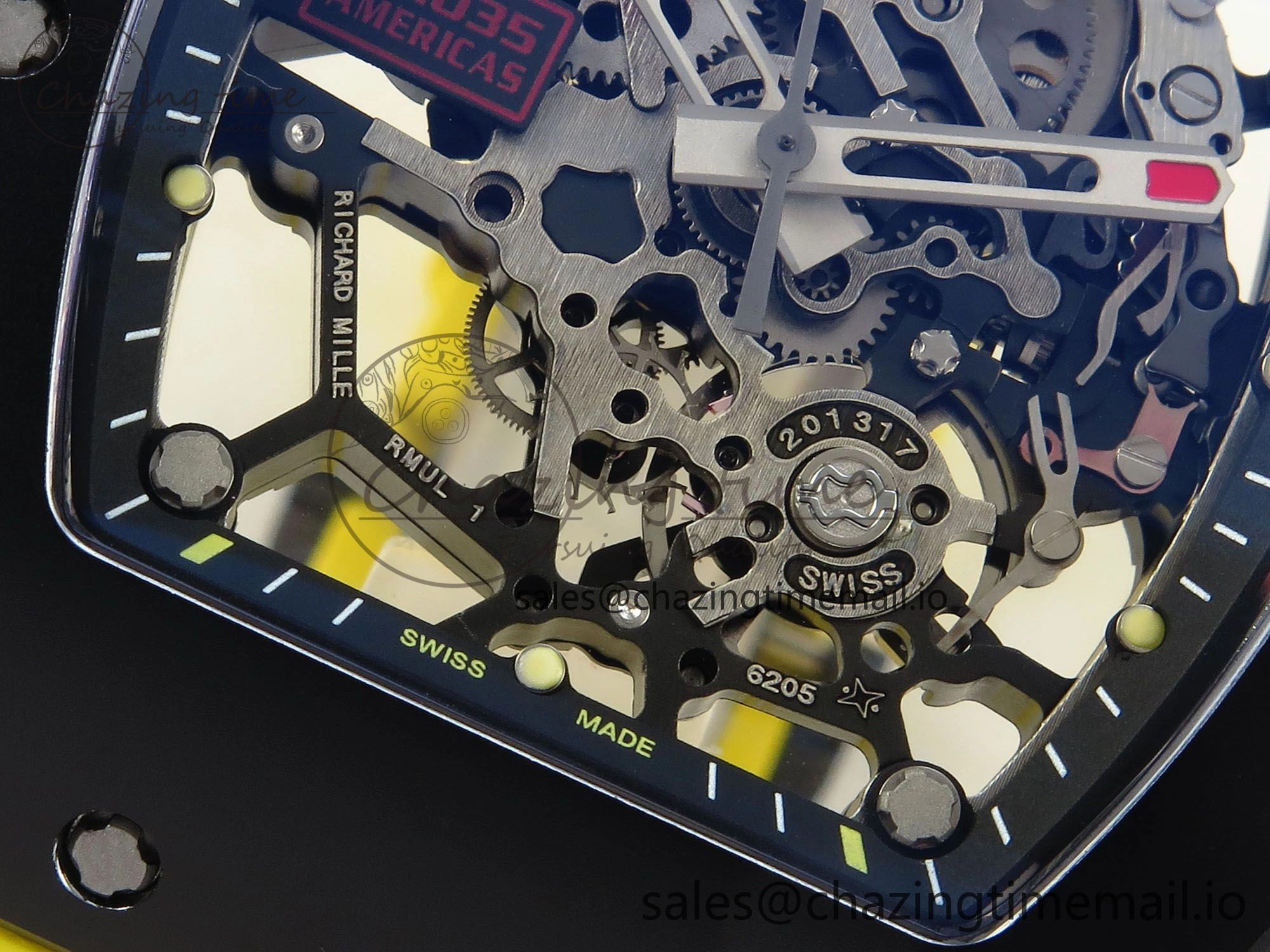 RM035-02 Black Ceramic KVF 1:1 Best Edition Skeleton Dial on Yellow Rubber Strap Clone RMUL1