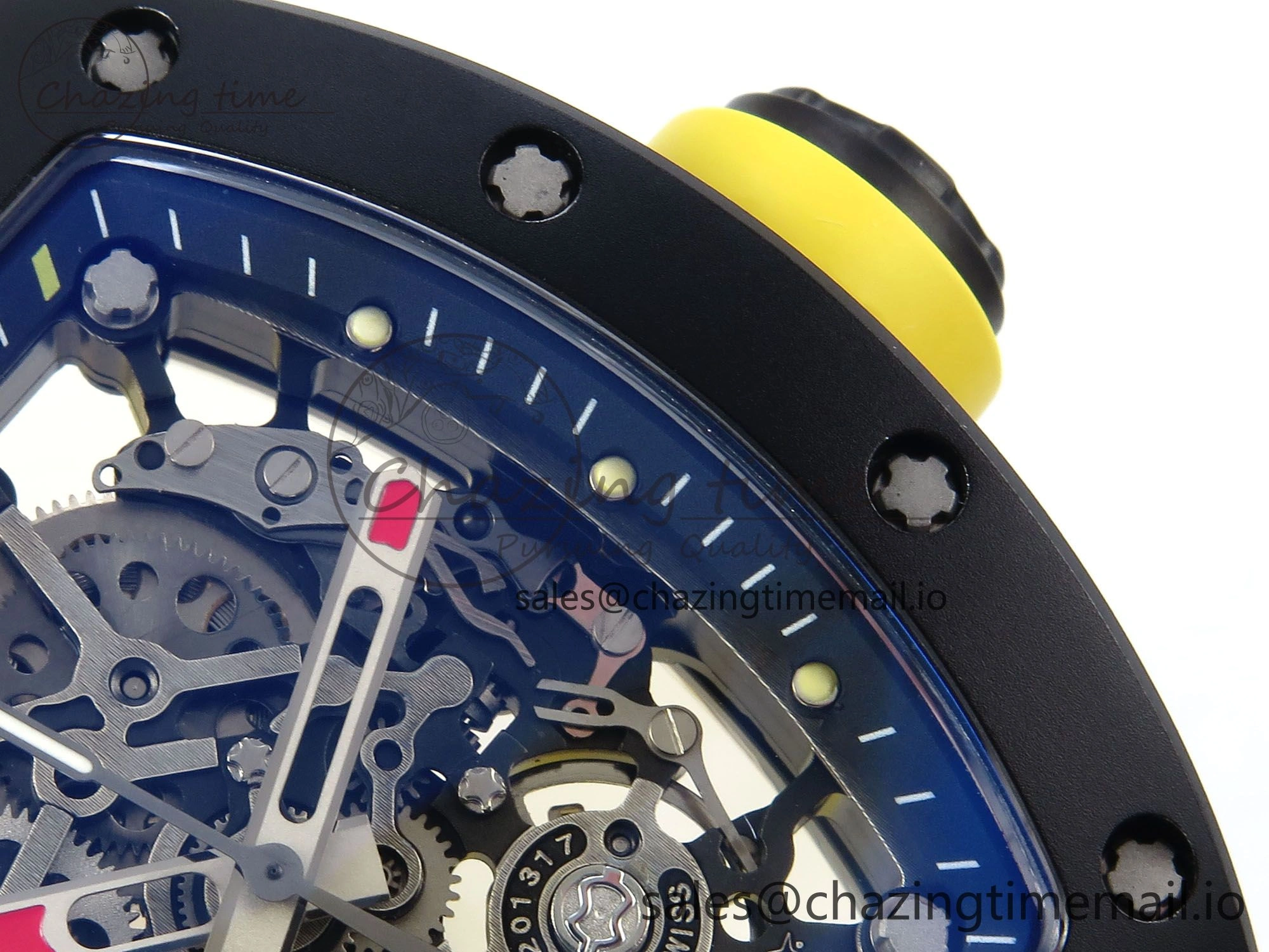 RM035-02 Black Ceramic KVF 1:1 Best Edition Skeleton Dial on Yellow Rubber Strap Clone RMUL1