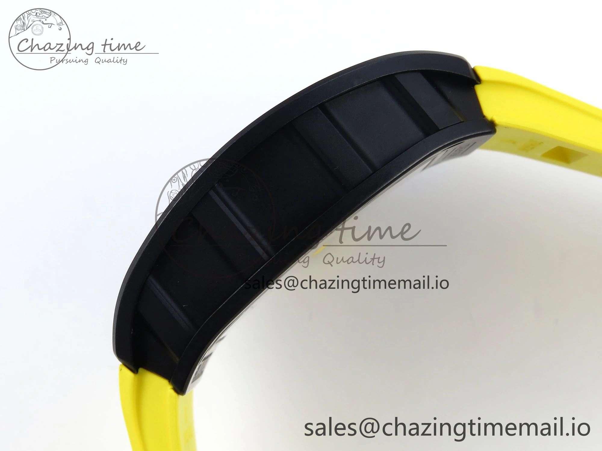 RM035-02 Black Ceramic KVF 1:1 Best Edition Skeleton Dial on Yellow Rubber Strap Clone RMUL1