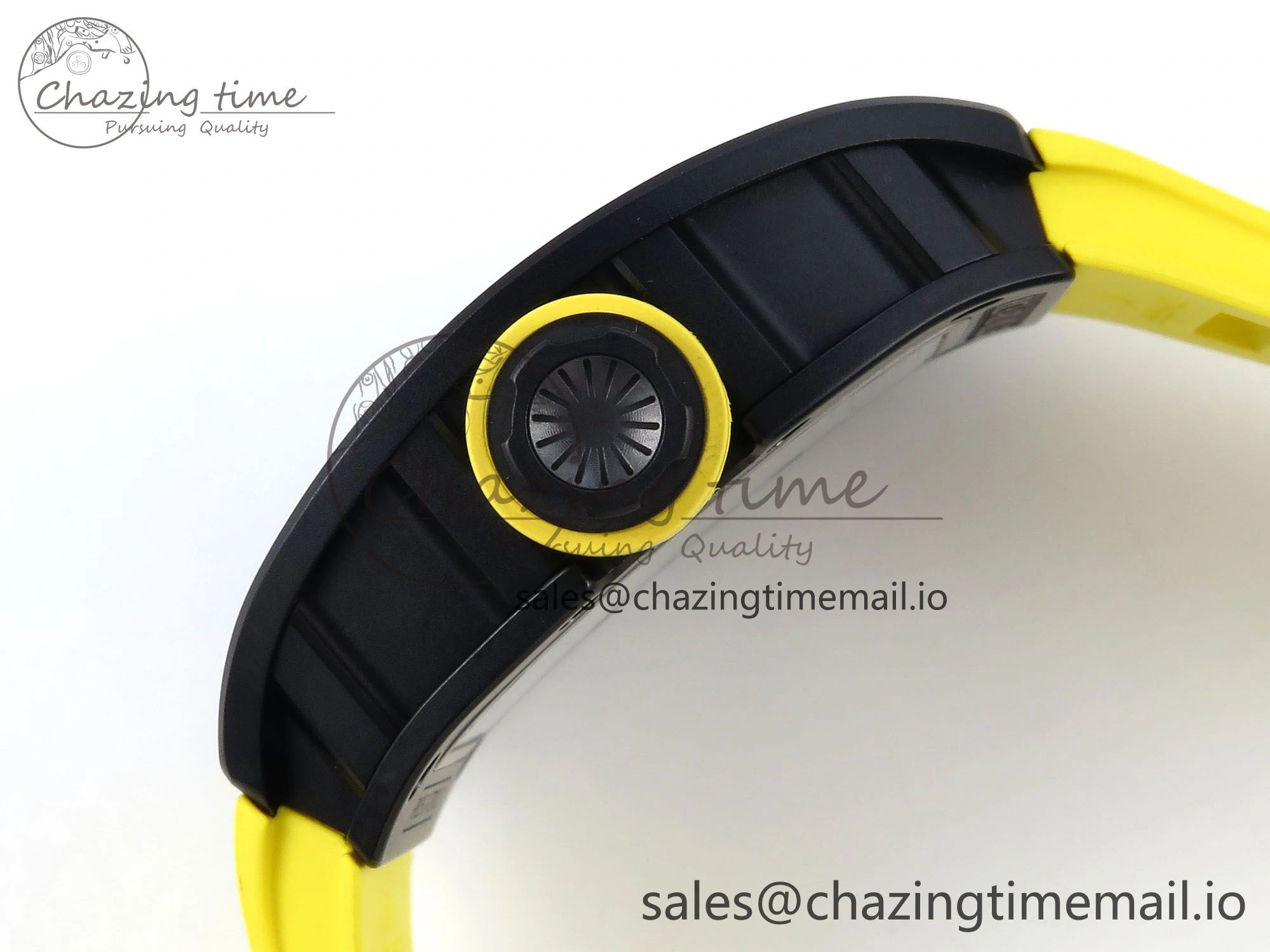 RM035-02 Black Ceramic KVF 1:1 Best Edition Skeleton Dial on Yellow Rubber Strap Clone RMUL1