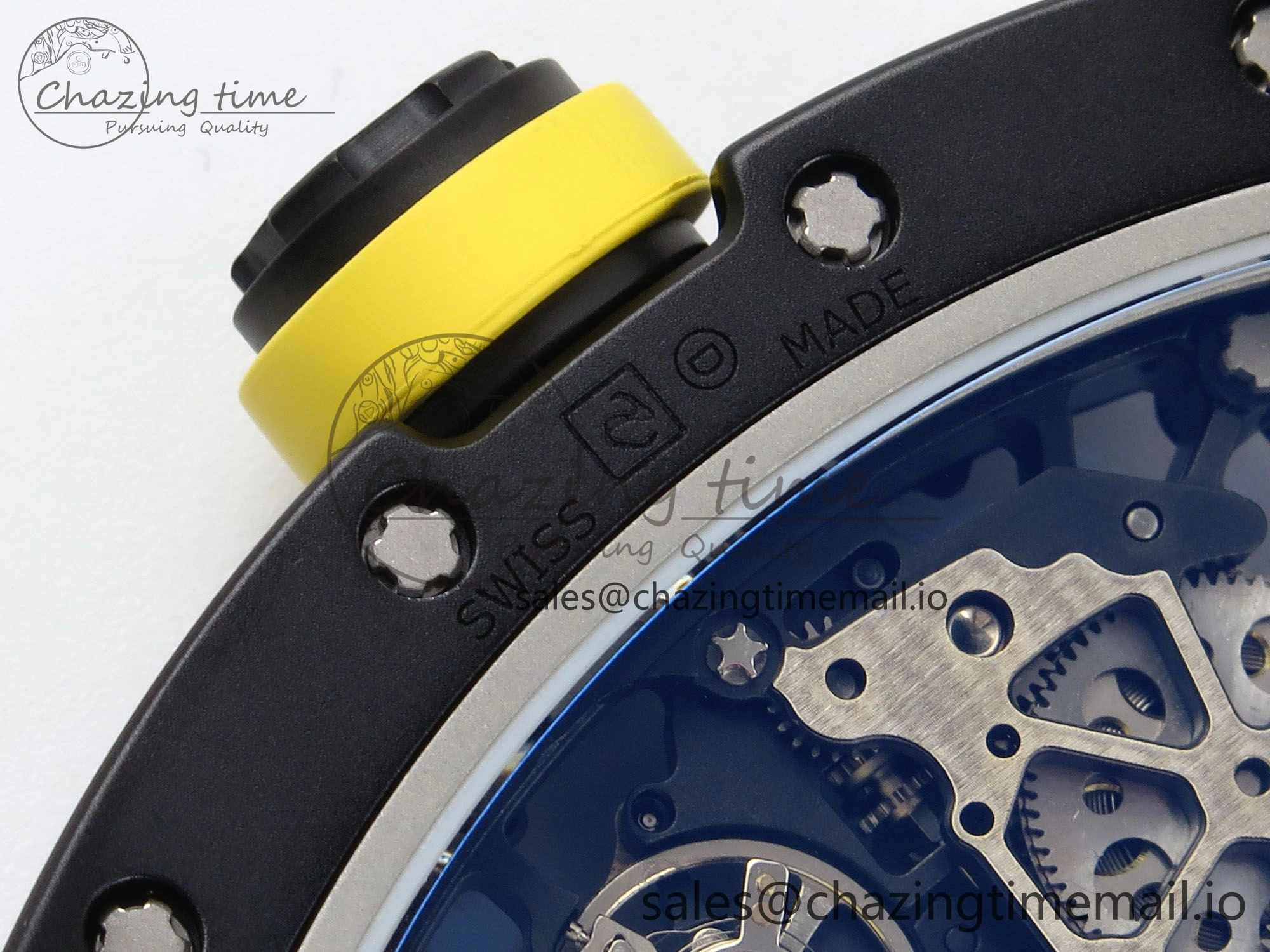 RM035-02 Black Ceramic KVF 1:1 Best Edition Skeleton Dial on Yellow Rubber Strap Clone RMUL1