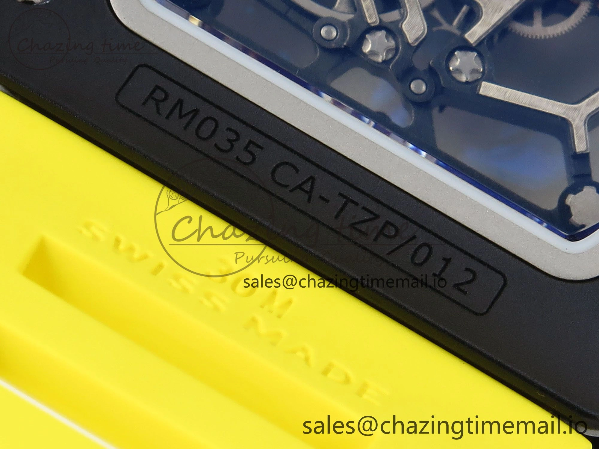 RM035-02 Black Ceramic KVF 1:1 Best Edition Skeleton Dial on Yellow Rubber Strap Clone RMUL1