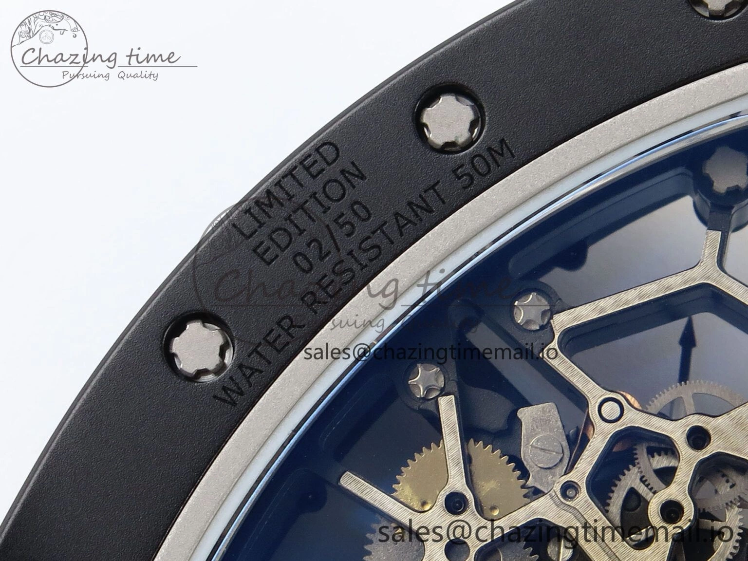 RM035-02 Black Ceramic KVF 1:1 Best Edition Skeleton Dial on Yellow Rubber Strap Clone RMUL1